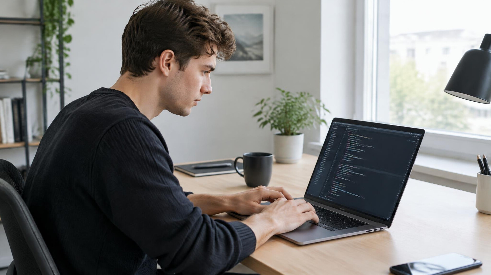 Person typing code on a laptop
